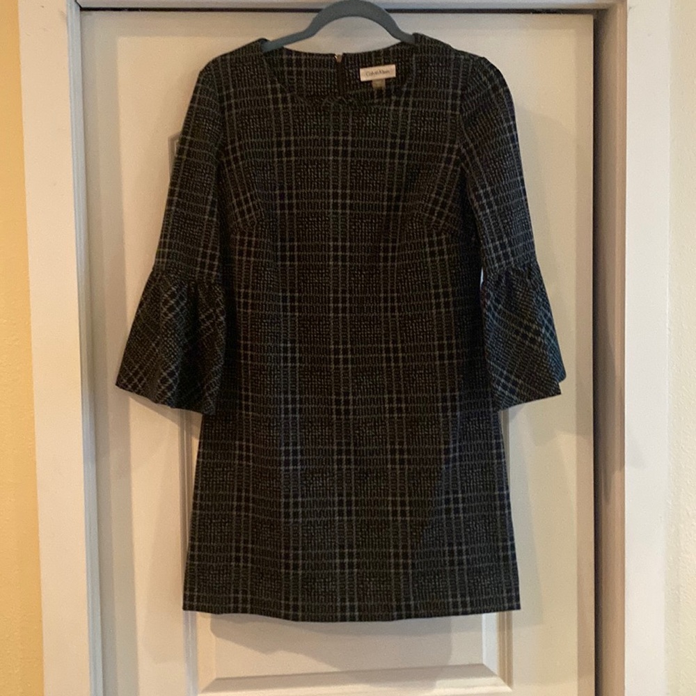 Calvin Klein jersey knit dress with bell sleeves